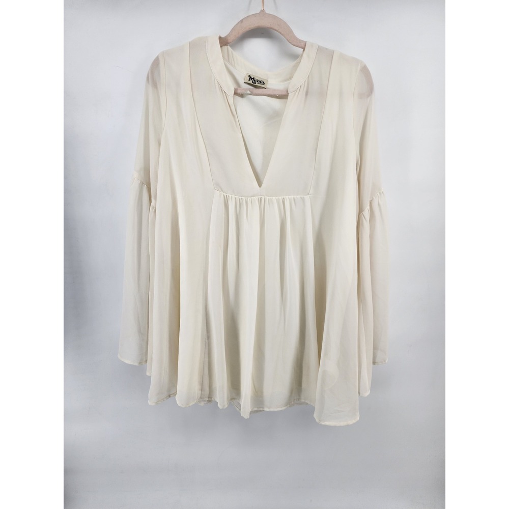 Show Me Your Mumu Mia Tunic Blouse Ivory Bell Sleeve V-Neck Medium MS7-518